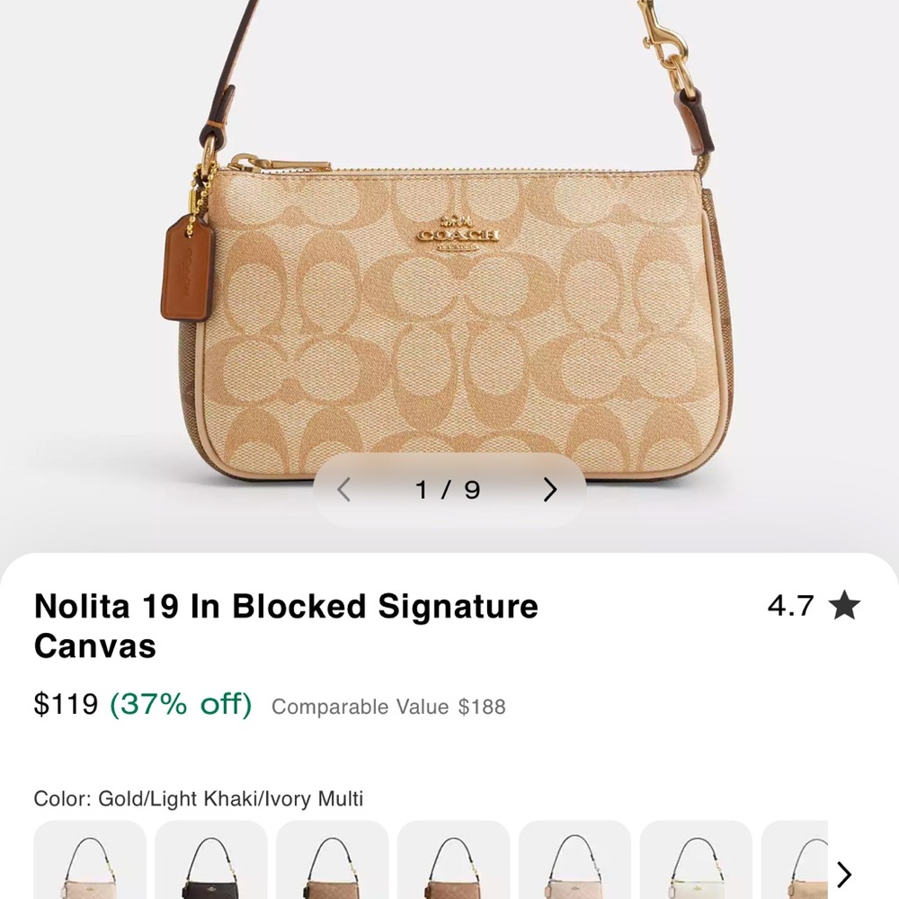 Coach Nolita 19 in Gold and Tan Canvas